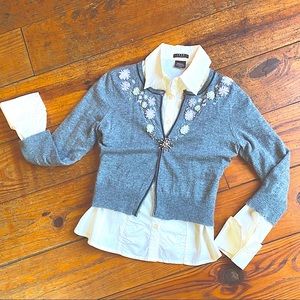 ❄️ Wool  Angora Blend Cardigan w/ Ribbon Flowers